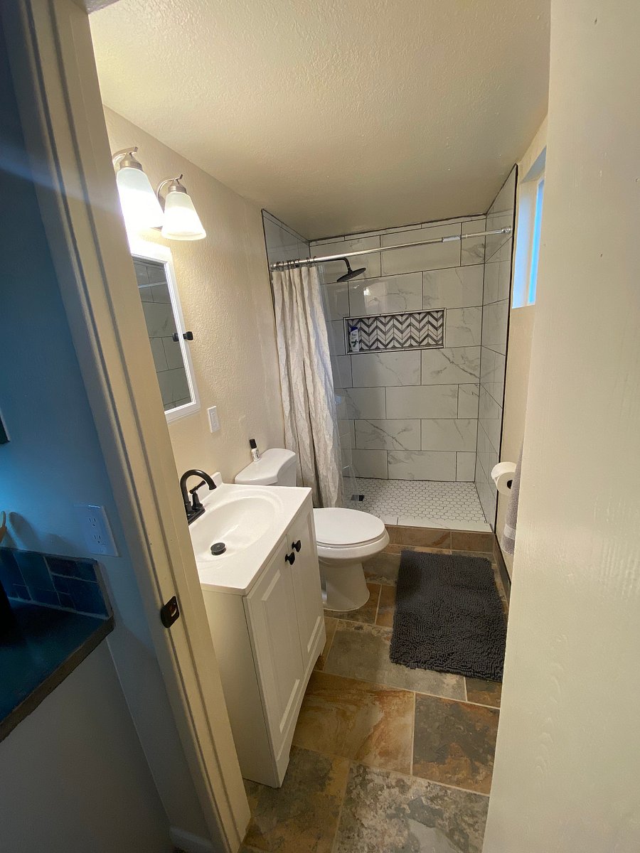 Looking into bathroom - luxury standing shower