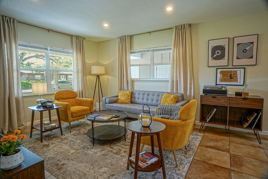 Living room - Contemporary design with a Mid-Mod flair.