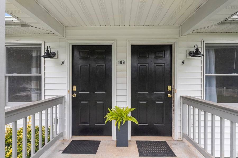 Side by side, one level apartments.