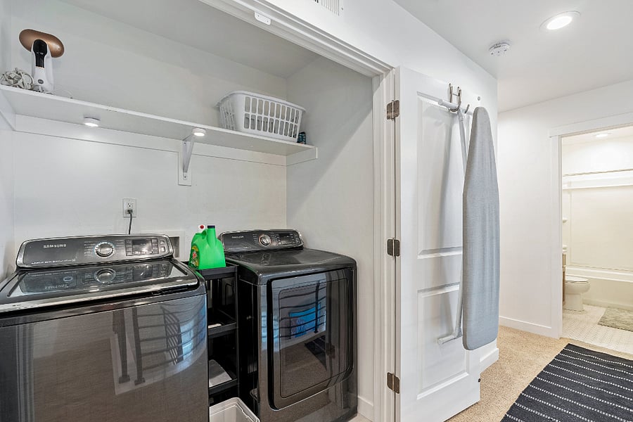 The washer and dryer closet is conveniently located on the second floor. All bedrooms are on the second floor. 