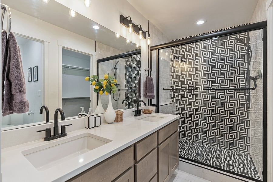 Bathroom #1 (Master) - Glass enclosed large shower. 