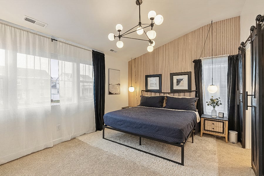 Bedroom #2 (Master) - Vaulted ceiling and modern decor. 