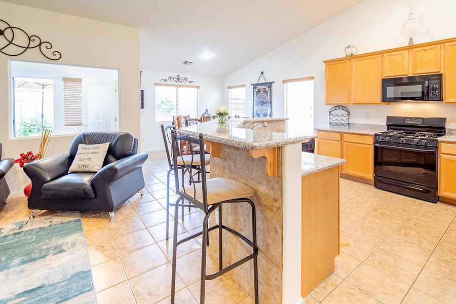 Kitchen view with barstool seating 