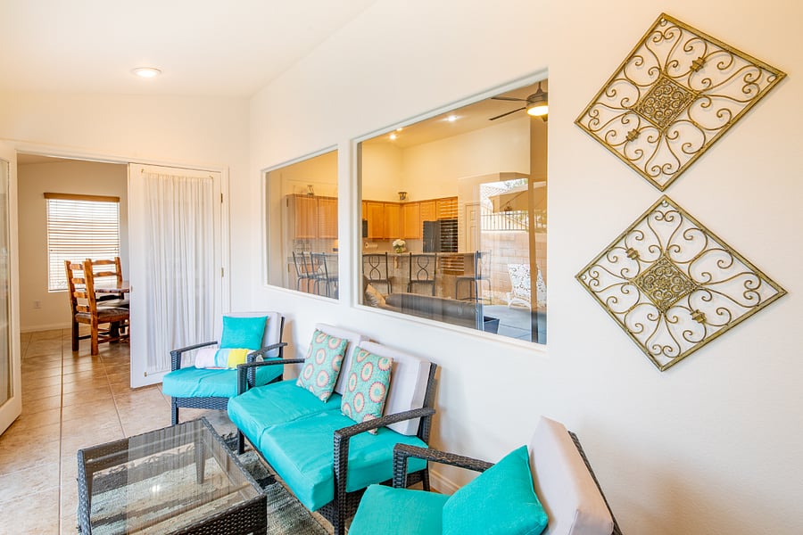 Private sitting area before going outside the sliding doors to the backyard