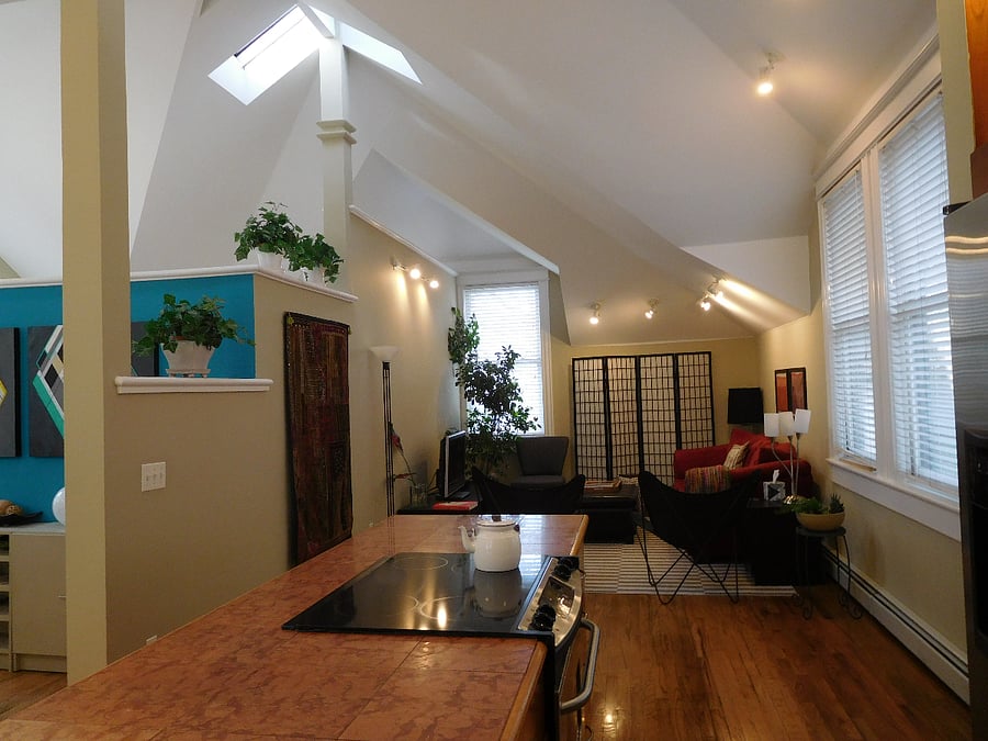 Kitchen open to living area