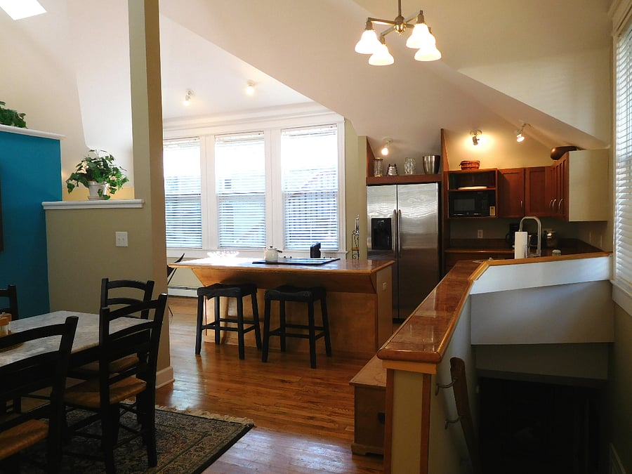 Open plan has great access from kitchen  to dining area