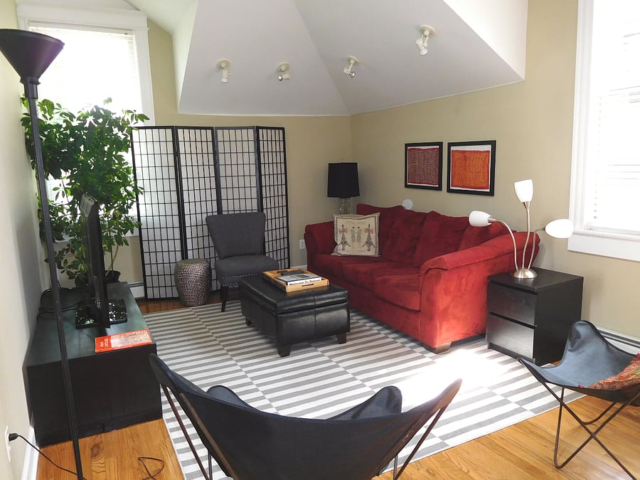 Living area with vaulted ceiling