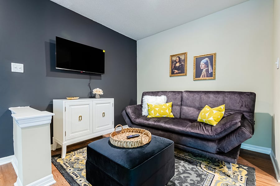 Your warm and inviting cozy corner with a comfortable sofa/futon.