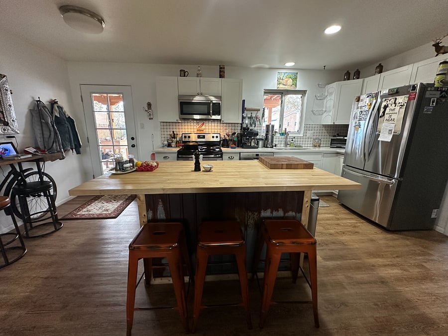 Kitchen, coffee bar and back door