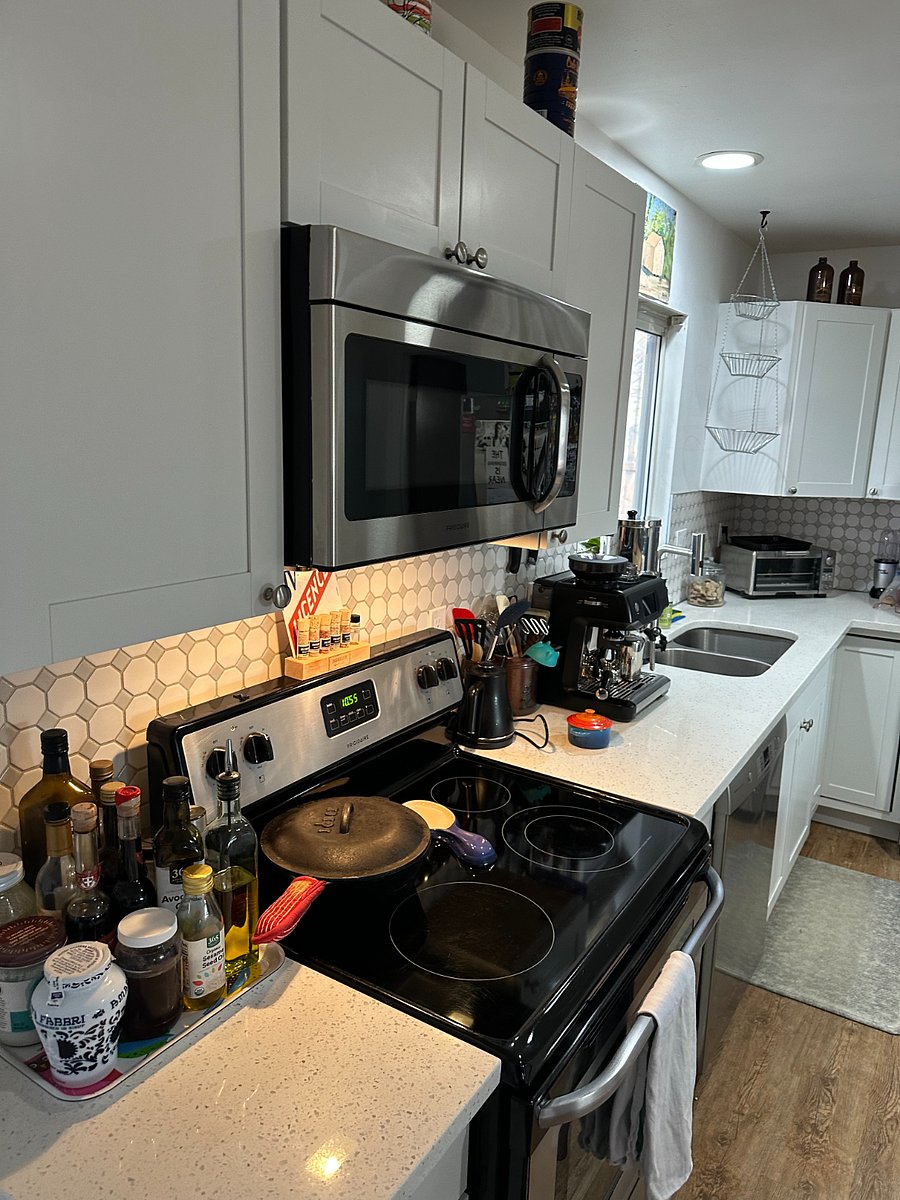 stove counters sink area.