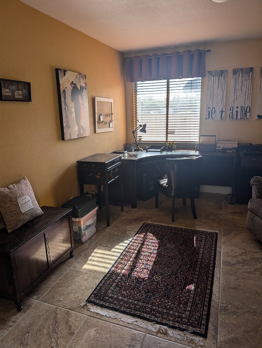 Office includes desk, with wireless or wired internet, printer, and shredder