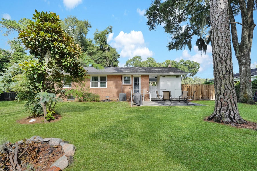 fenced back yard
