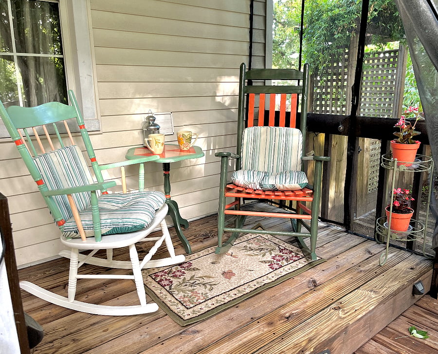 Rock your cares away on the screened porch