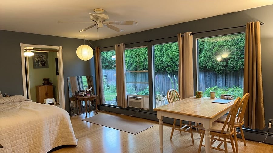 living room with totally private view out the windows