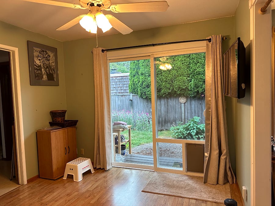 TV room will have a table and chairs.  The patio door opens to the back yard.  