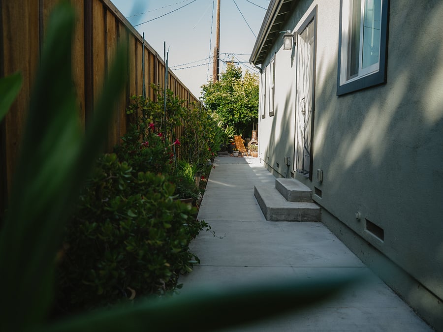 Walk through the side yard while smelling the fragrant flowers.