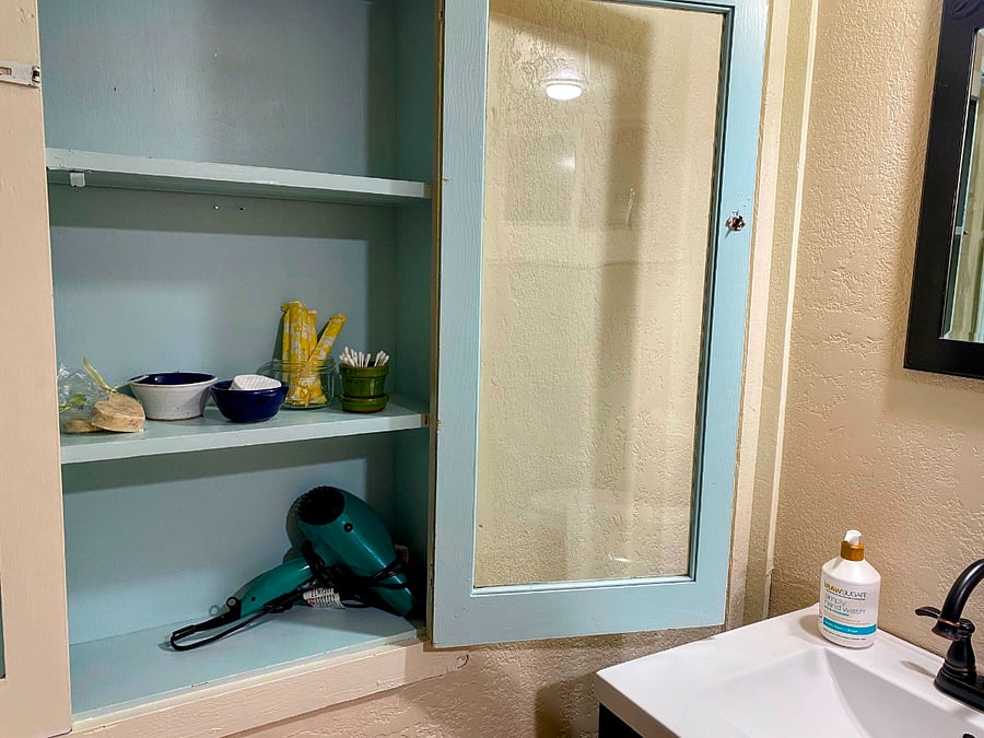 Bathroom stocked with some essentials