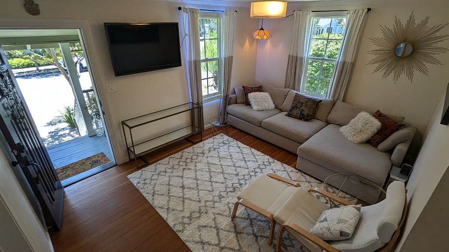 Massive Crate & Barrel down sofa big enough to sleep 1-2 persons if needed! 43' Sony TV with Roku. Bluetooth sound system with subwoofer.