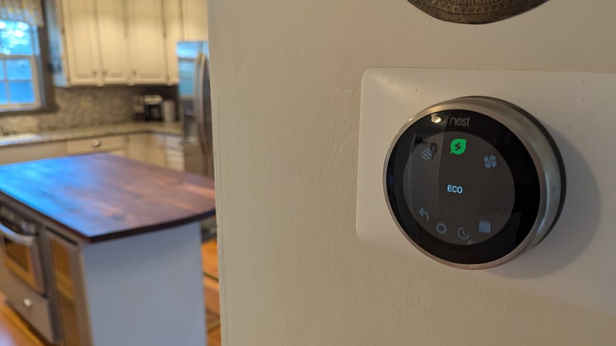 Nest thermostat. This house does not get too hot during the summer because we have a large Oak tree that shades the house.