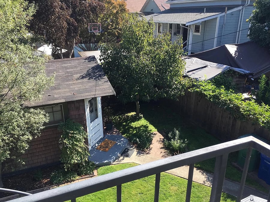 The backyard patio is just outside your bedroom door.