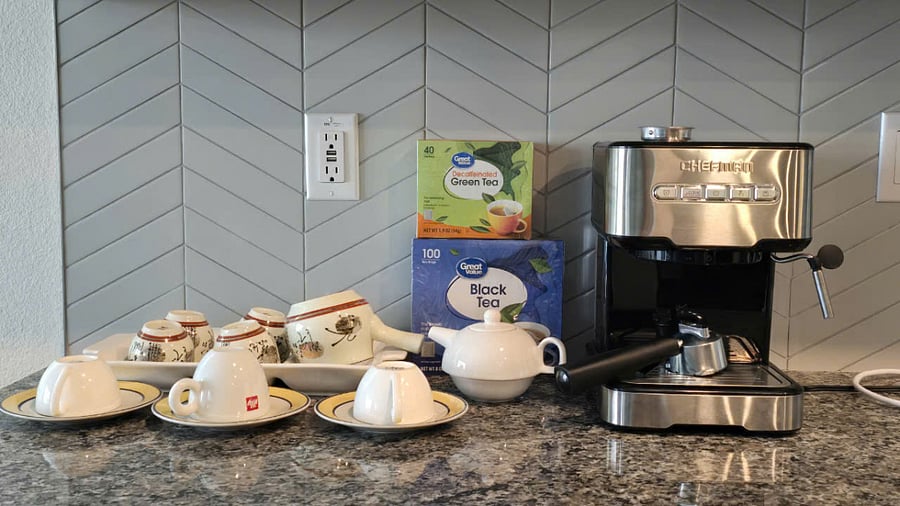 Kickstart your day with our coffee machine, brewing fresh coffee just for you!