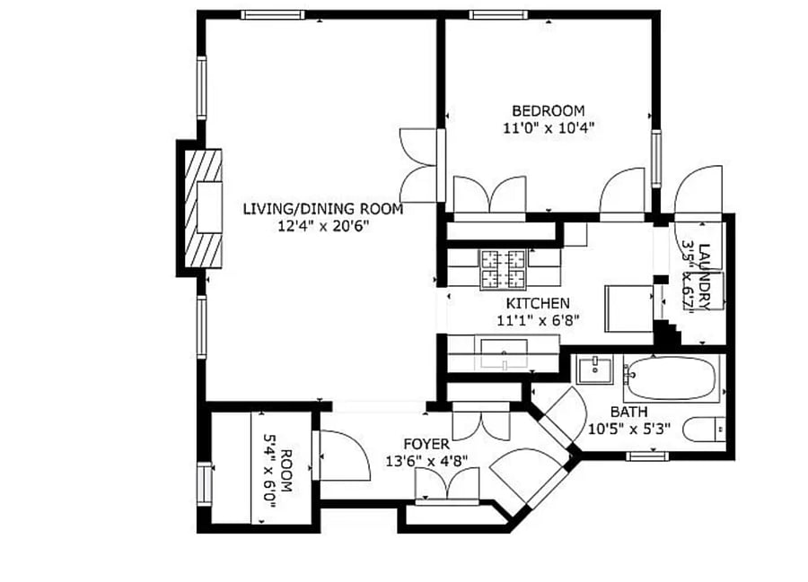 Unit Floor plan. Stairs by laundry are behind locked exterior gate and have direct access to private yard for the building.