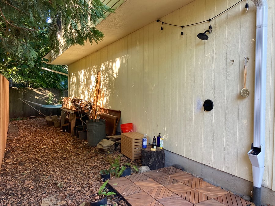 Communal outdoor shower. Patio also has a garden sink.