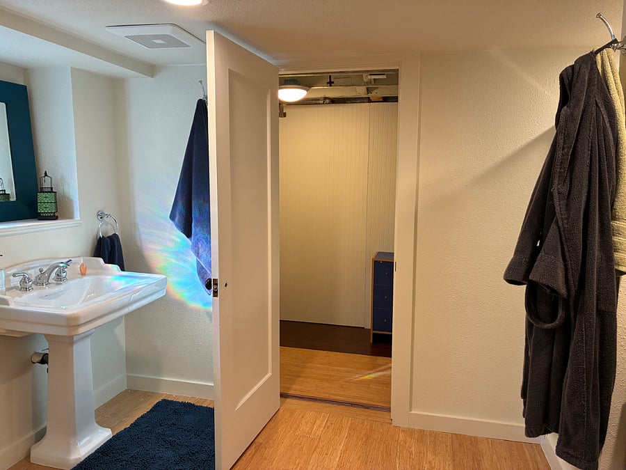 Bathroom with view of walk-in closet