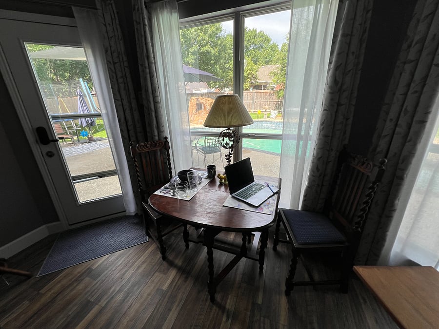 Table for eating or working with beautiful pool view