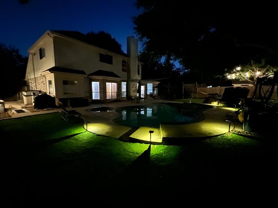 Beautiful shared backyard oasis in the evening