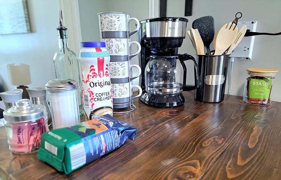 Coffee Pot and Condiments
