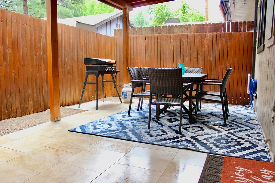 Enjoy the cooler weather on the private  outside patio. Blackstone grill available for your use.