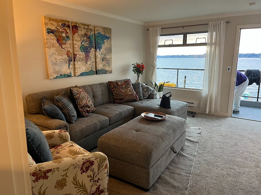 Living room with sofa that makes into queen sized bed.