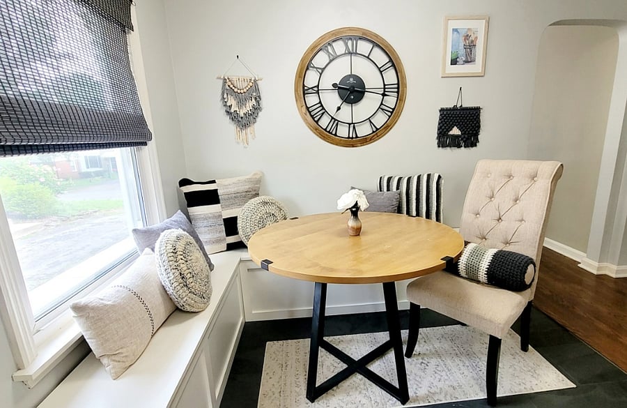 kitchenette dining area with built-in banquette seating bench