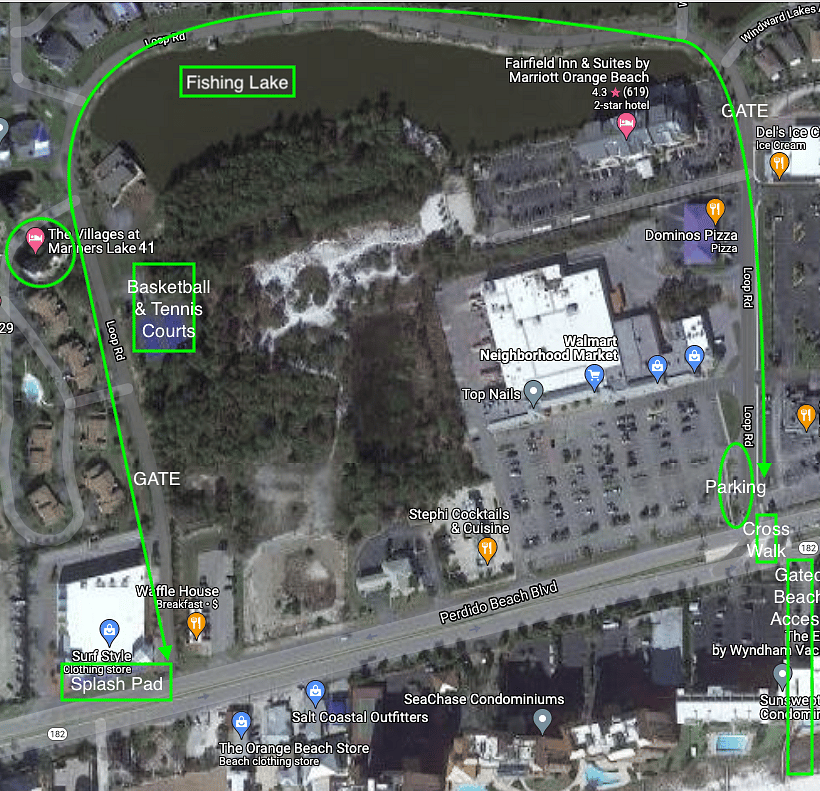 General area map highlighting two beach access points.