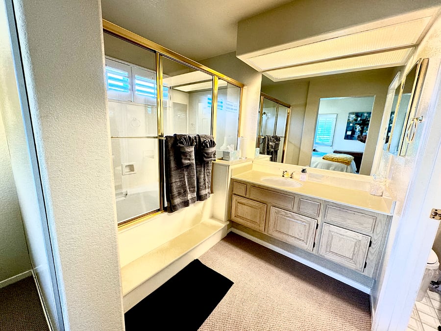 ROOM RENTAL AVAILABLE - Queen Master Bath with tub/shower, single sink, separate toilet room.
