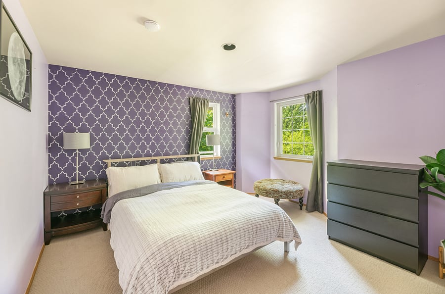 black out blinds, large walk-in closet, and custom paint with new queen size mattress