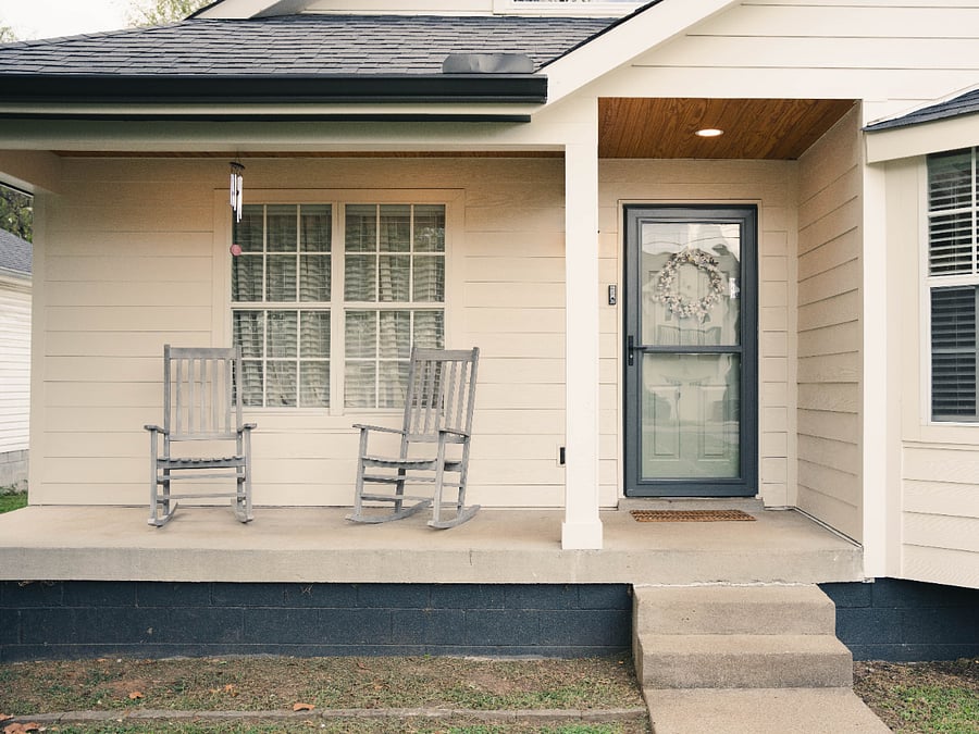 Front porch complete with rocking chairs