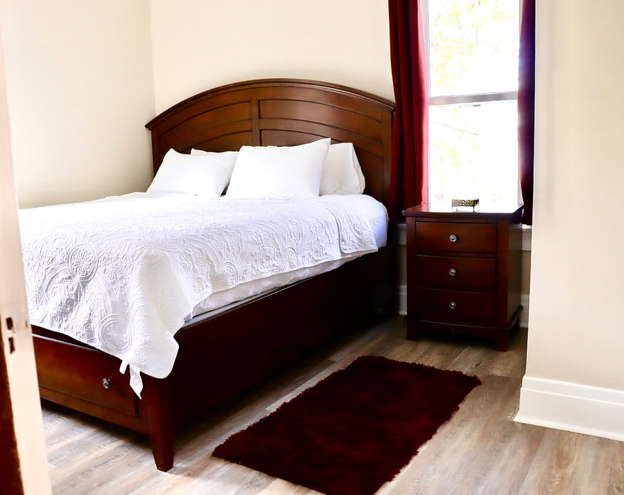 Bedroom 2 - King size bed with blackout curtains