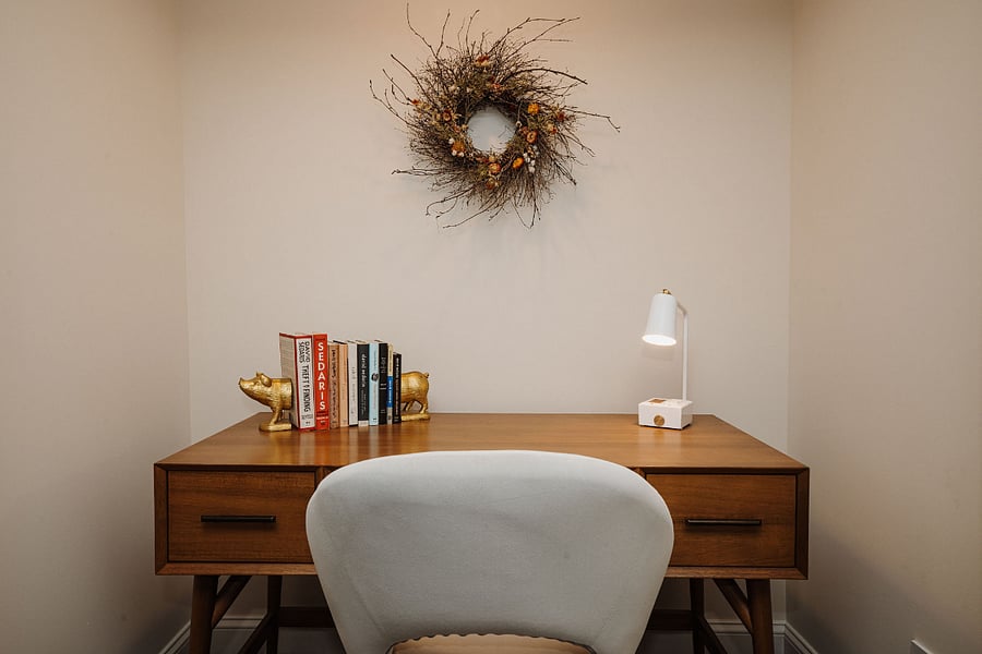Large 52" desk with office supplies for guest use in a room built into the living area. Printer available upon request.