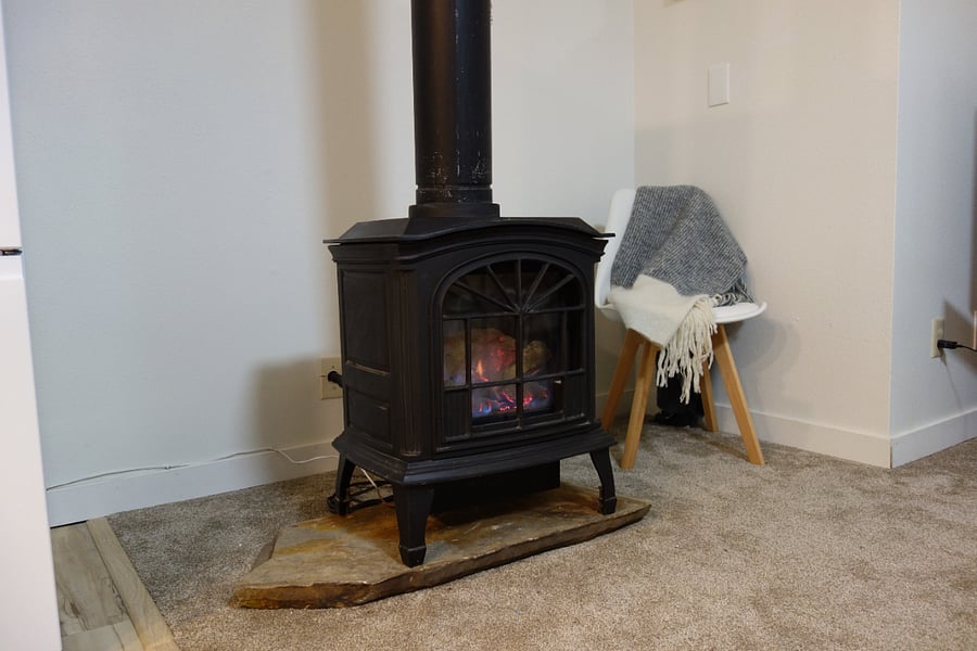 The Electronic fireplace has been replaced with this standalone gas fireplace seen in some of the other pictures. 