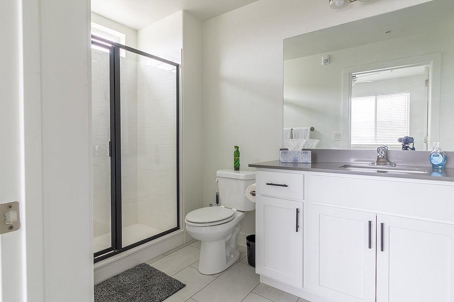 Private master bathroom with shower and walk in closet.