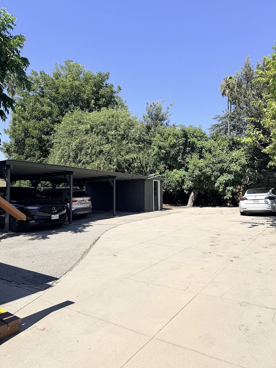 Covered parking in the back of the property