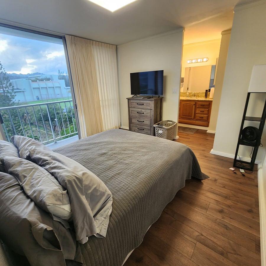 Spacious bedroom with beautiful mountain views
