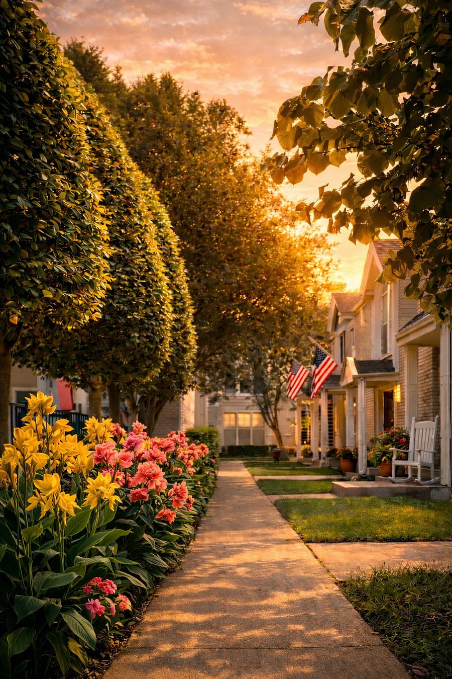 Sun set.
Mature community with real greenery.