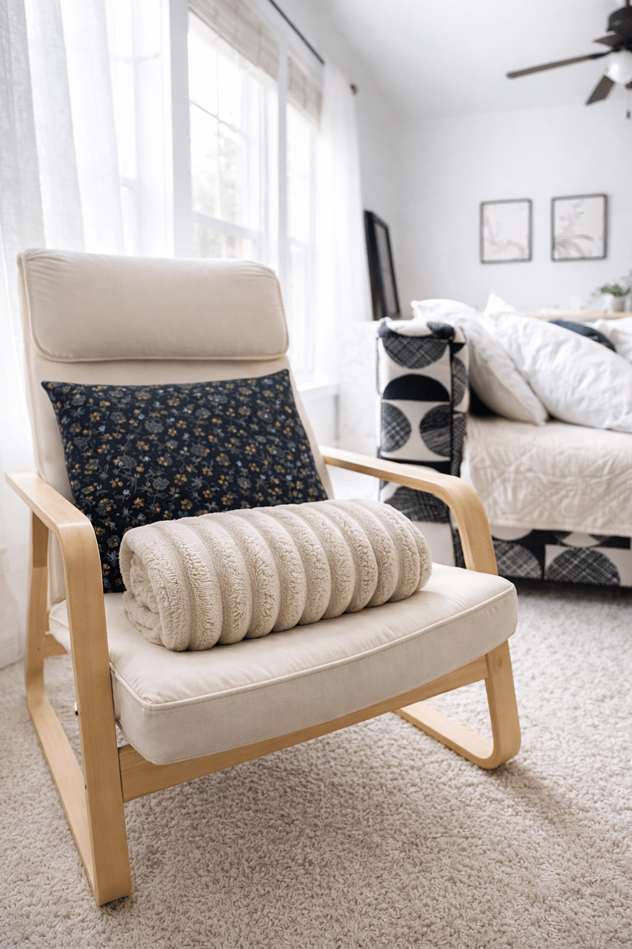 Kick back and unwind in our comfy armchair-your perfect spot to sip coffee, read a book.cozy blanket is always clean and waiting for you.