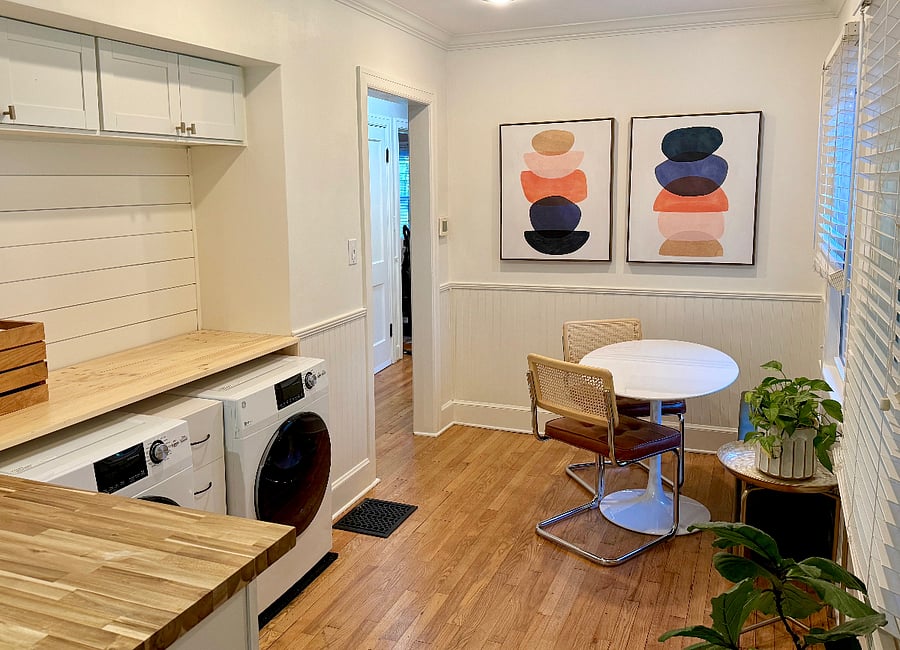View from kitchen to dining/laundry area