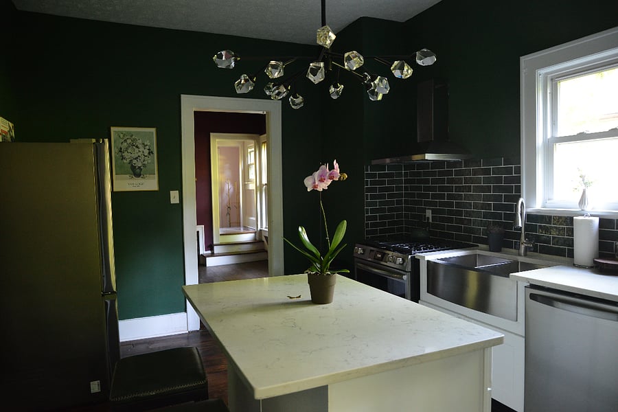Stainless Steel: Gas Stove, Range Hood, French Door Fridge, Apron Sink with garbage disposal & Dishwasher.