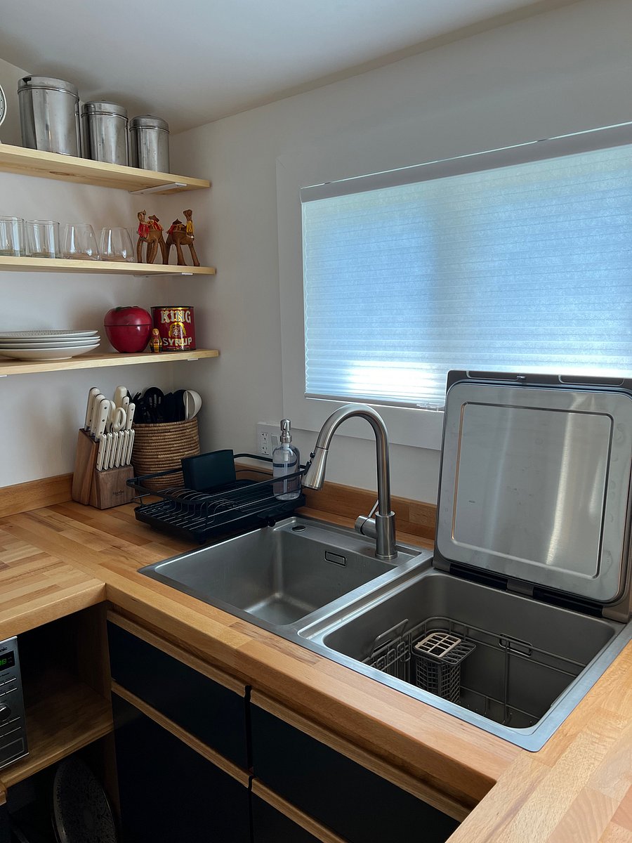 The apartment has a FOTILE in-sink dishwasher.