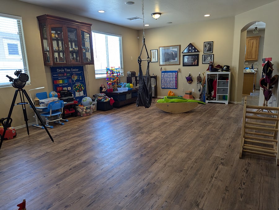 downstairs playroom- view from the front door